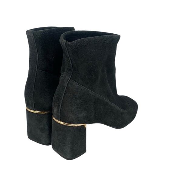 $270 COLE HAAN Laree Stretch Bootie BLACK SUEDE GOLD LOGO Size 7 - Picture 2 of 13